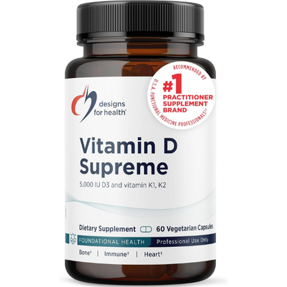 Designs for Health Vitamin D Supreme - Vitamin D 5000 IU with 2000mcg Vitamin K as MK4 for Bone Health, Heart Health, Mood & Immune Support - Vitamin D3 Enhanced with GG Supplement (60 Capsules)