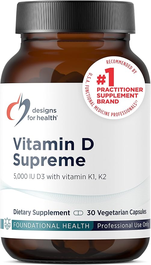 Designs for Health Vitamin D Supreme - Vitamin D 5000 IU with 2000mcg Vitamin K as MK4 for Bone Health, Heart Health, Mood & Immune Support - Vitamin D3 Enhanced with GG Supplement (60 Capsules)