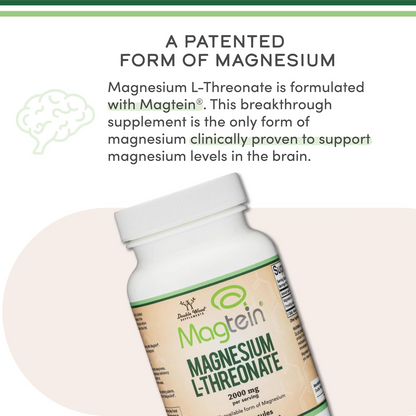 Magnesium L Threonate, Magtein, Sleep and Cognitive Support – High Absorption – Most Bioavailable Form of Magnesium – 2,000 mg – 120 Capsules
