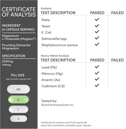 Magnesium L Threonate, Magtein, Sleep and Cognitive Support – High Absorption – Most Bioavailable Form of Magnesium – 2,000 mg – 120 Capsules