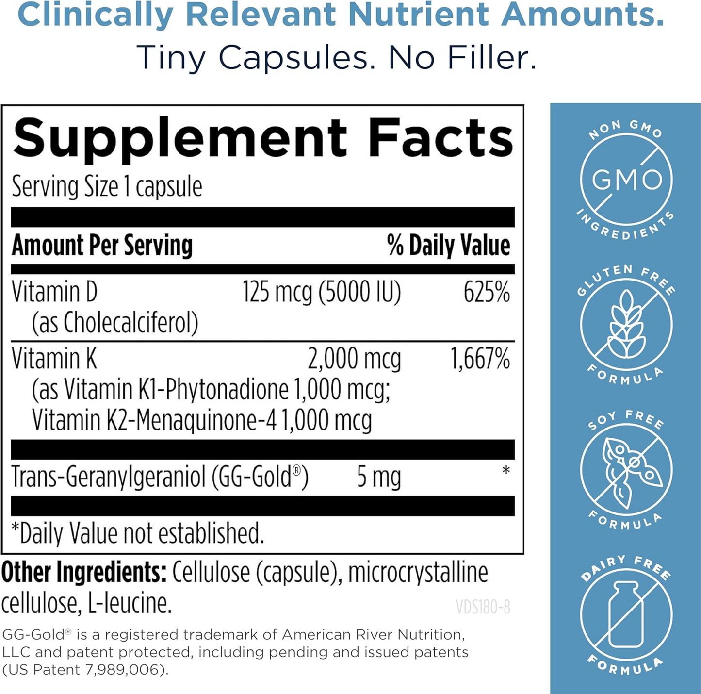 Designs for Health Vitamin D Supreme - Vitamin D 5000 IU with 2000mcg Vitamin K as MK4 for Bone Health, Heart Health, Mood & Immune Support - Vitamin D3 Enhanced with GG Supplement (60 Capsules)