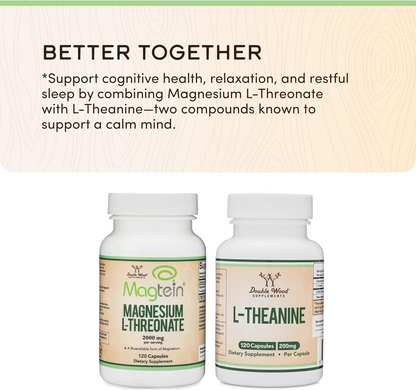 Magnesium L Threonate, Magtein, Sleep and Cognitive Support – High Absorption – Most Bioavailable Form of Magnesium – 2,000 mg – 120 Capsules